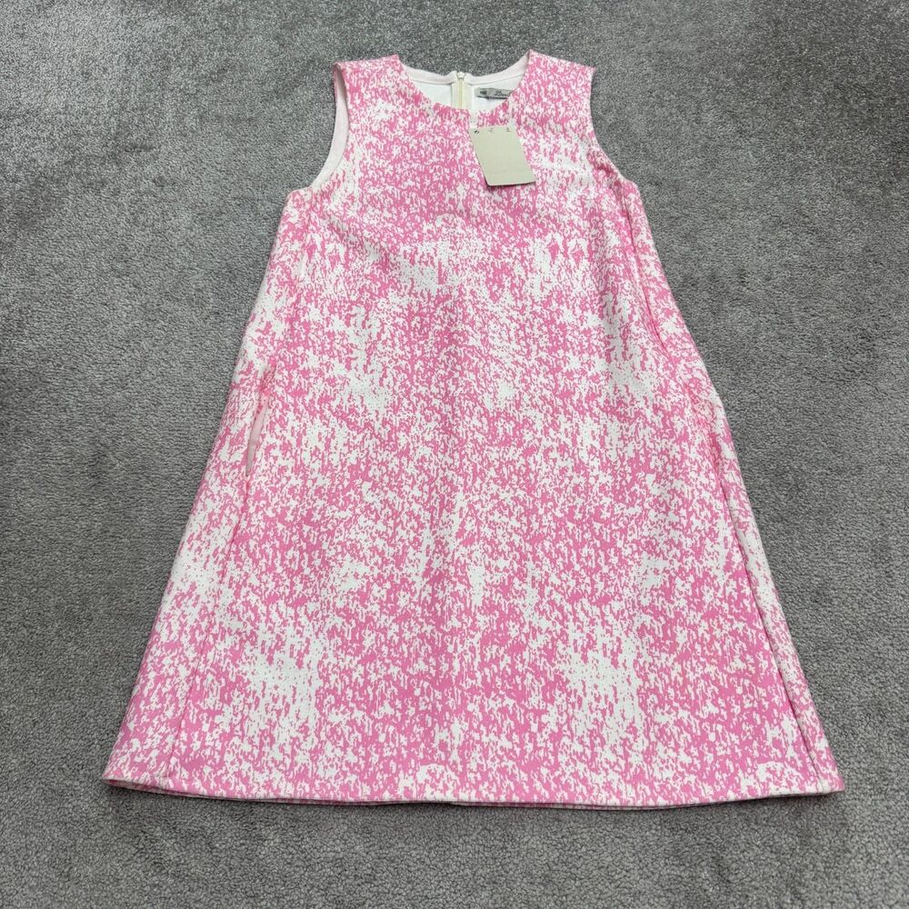 Zara Knit Patterned Midi Shift Dress Womens Small Pink White Pockets Stretch NWD - Picture 1 of 16